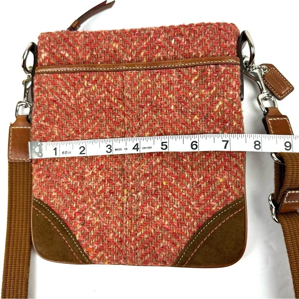 Coach Swing Pack Crossbody Bag Camel Rose Tweed Wool Handbag Hang‎ Tag